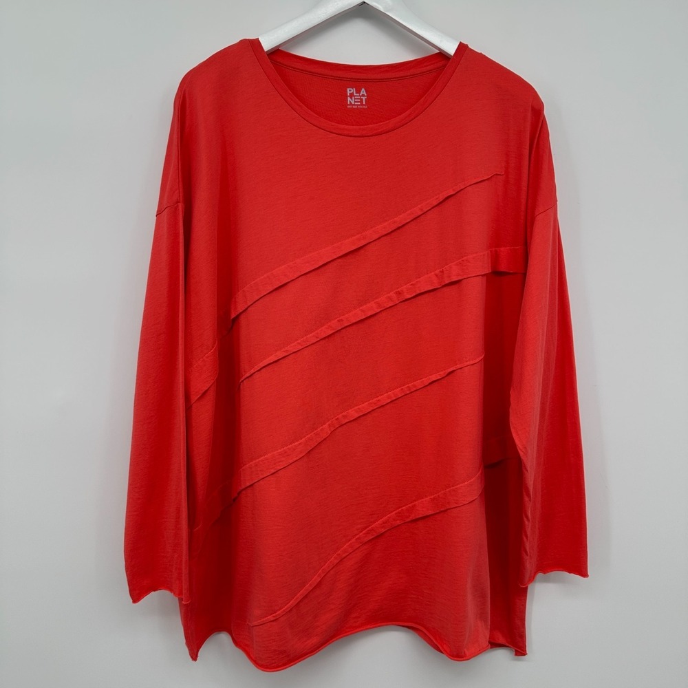 Plant by Lauren G Tunic Top Shirt One Size Stretch Knit Long Sleeves Coral